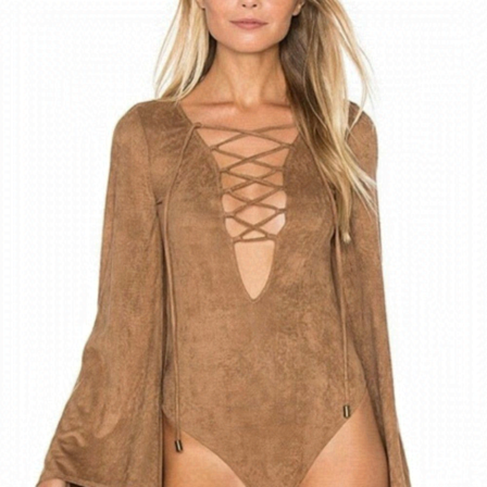 Louisiana Lace Up Bodysuit in Penny Stretch Suede